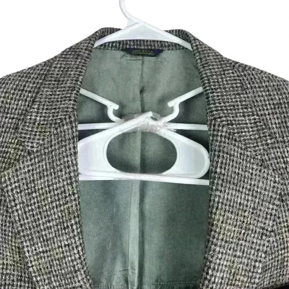 Vintage 44R‎ Classic Harris Tweed 100% Wool Gray Blazer Sport Coat Jacket USA